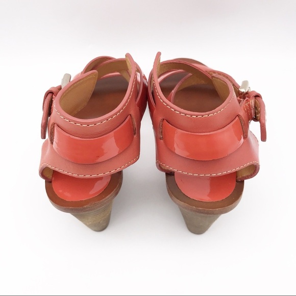 Coach Prue Patent Orange Wedge Sandals‎ Size 5 - Picture 6 of 11